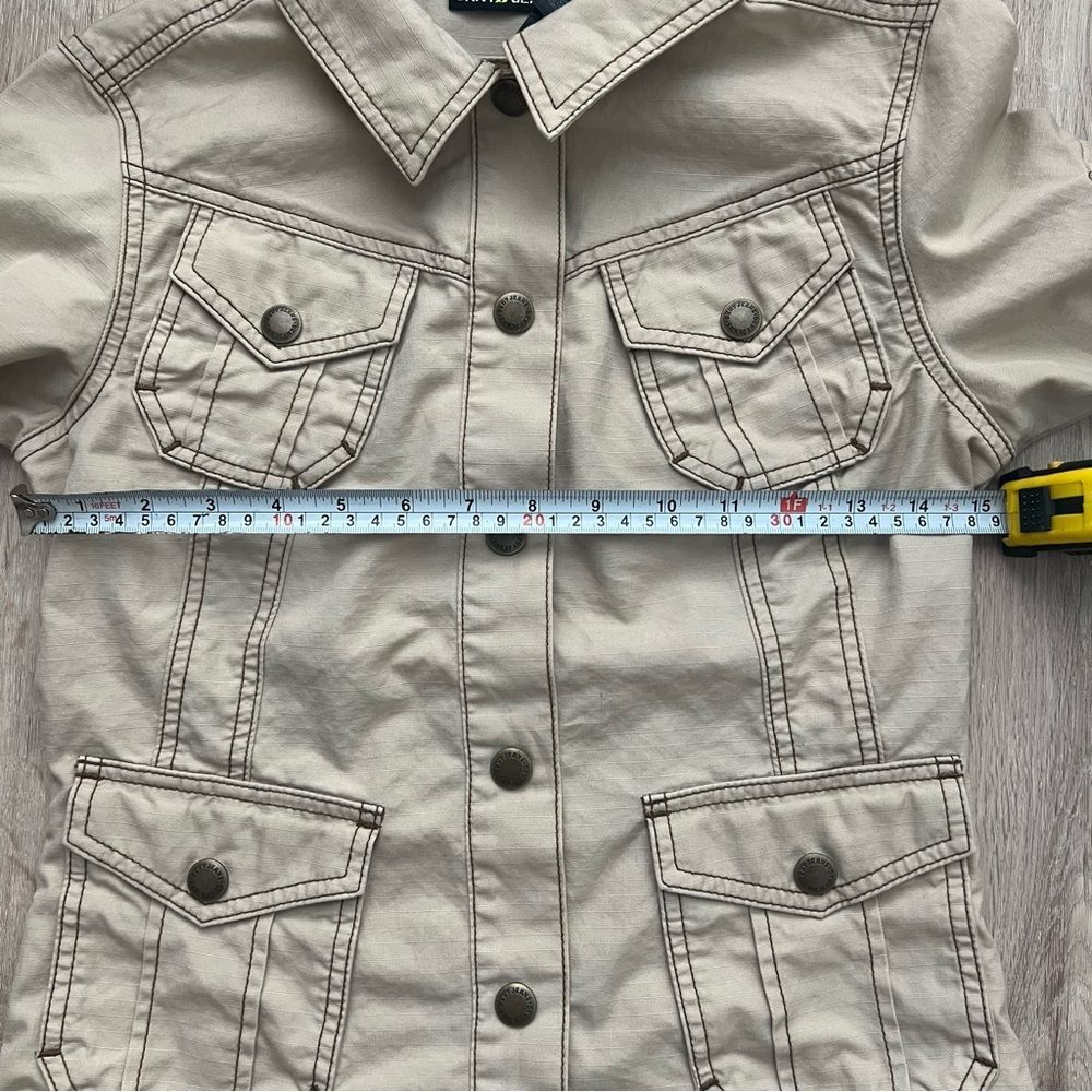 DKNY Blazer Jacket Women S Beige Cotton Long Sleeve Collared Casual Button Front - Picture 10 of 11